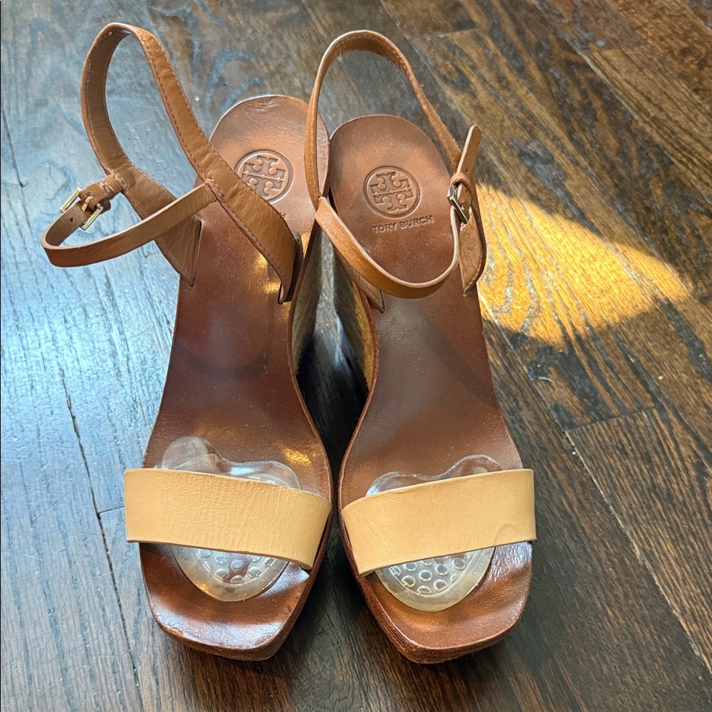 Tory Burch Tan and Brown Wedge Sandals